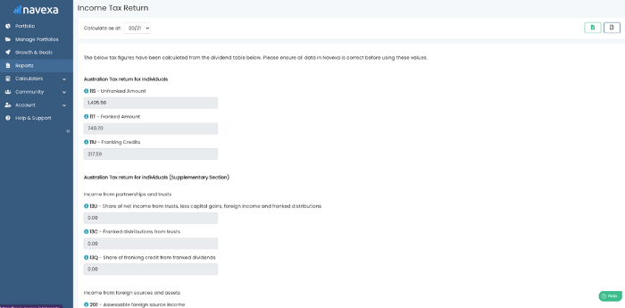 Income tax report Navexa