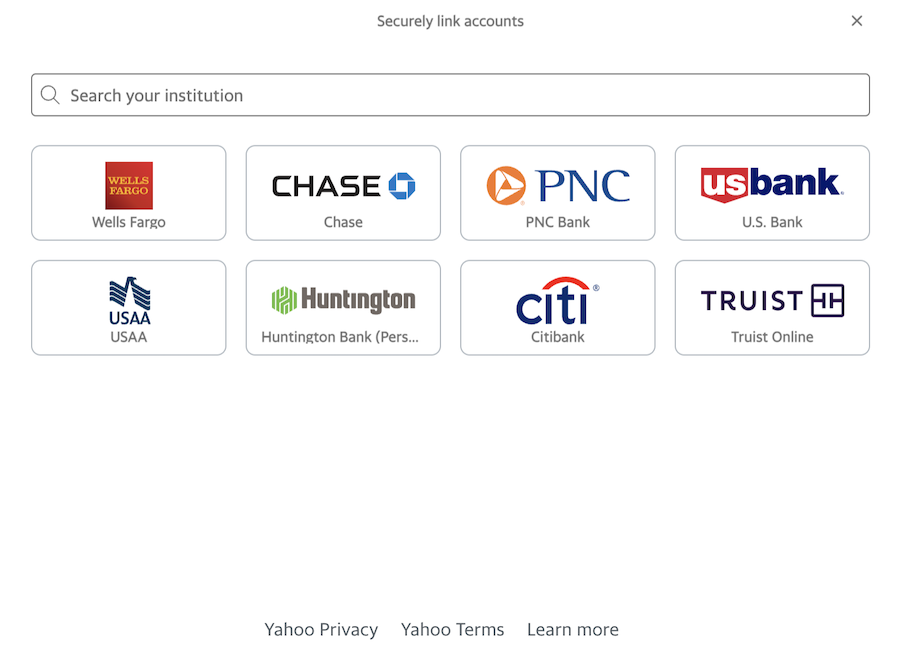 List of financial account integrations on Yahoo Finance
